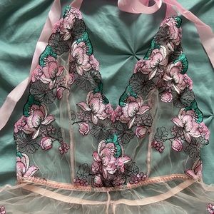 SHEIN teddy floral mesh bodysuit 2X